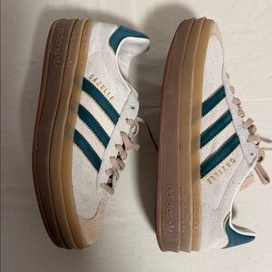 adidas Retro Suede Sneakers in Cream & Dark Green